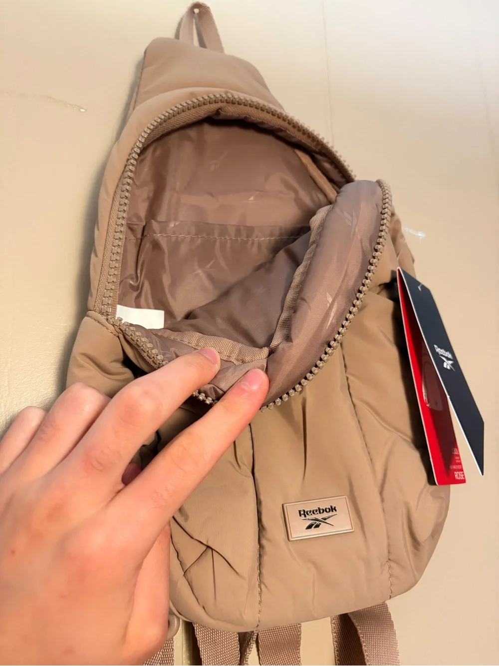 Reebok Unisex Sling Bag Backpack Tan Beige Crossbody Shoulder Travel NWT